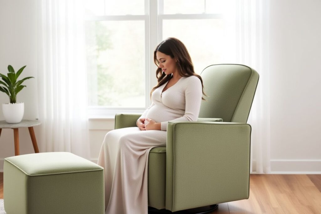 DaVinci Olive Upholstered Swivel Glider